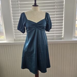 Altar'd State Teal Mini Dress with Puff Sleeves